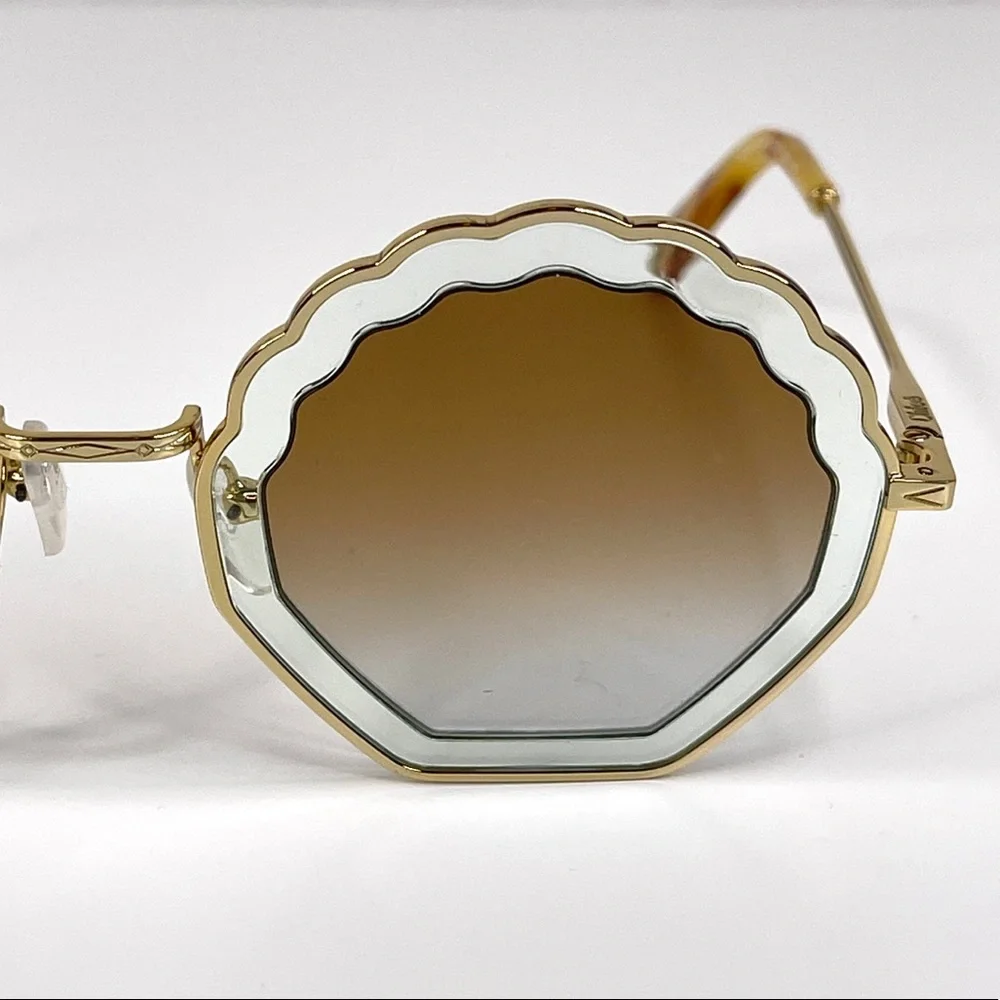 CHLOE Boho Geometric Sunglasses NEW Gradient Burnt Gold Azure